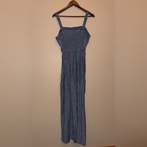 Old Navy size large denim romper with adjustable straps and waist